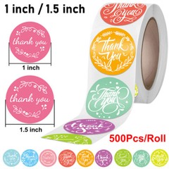 1 Roll of 500pcs 1″/1.5″ Assorted Floral Thank You Stickers Round Sealing Labels