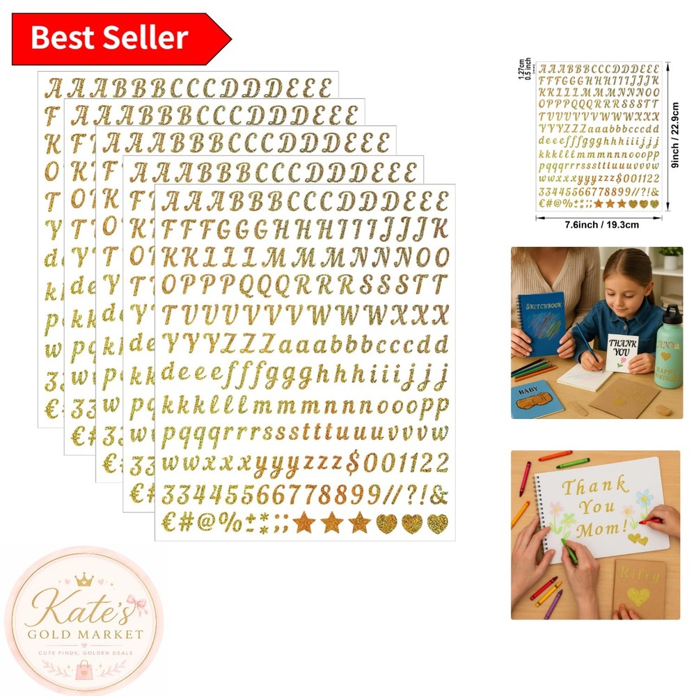 Golden Vinyl Letter Stickers (0.5 inch) – 1000 PCS for DIY Crafts & Scrapbooking