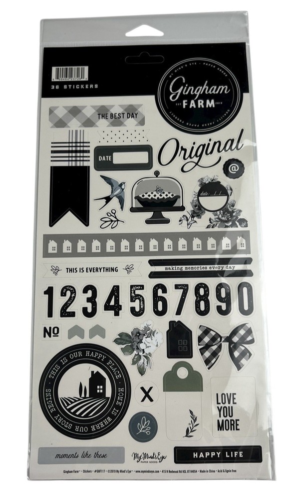 MY Minds Eye 12 x 6 Inch Sticker Pack Gingham Farm Home Farm Life Family