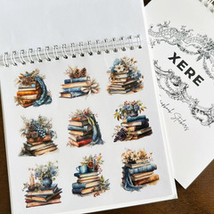 144 Pcs Stacked Books Four Seasons Sticker for Journaling Notebooks, Sketchbook