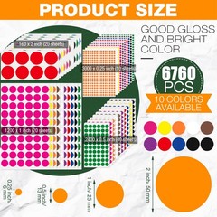 6760 Pcs 4 Sizes Round Dot Stickers Colored Circle Stickers 10 Assorted Color Co