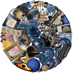 50Pcs Transparent Astronomy Stickers for Scrapbooking PET Cartoon Celestial Stic