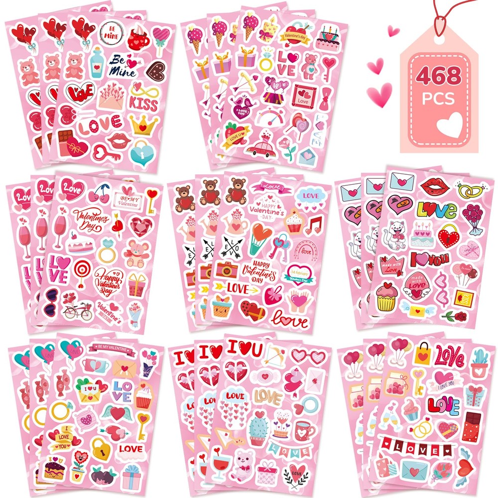 468 PCS Valentines Stickers for Kids Colorful Heart Stickers Bulk Valentines