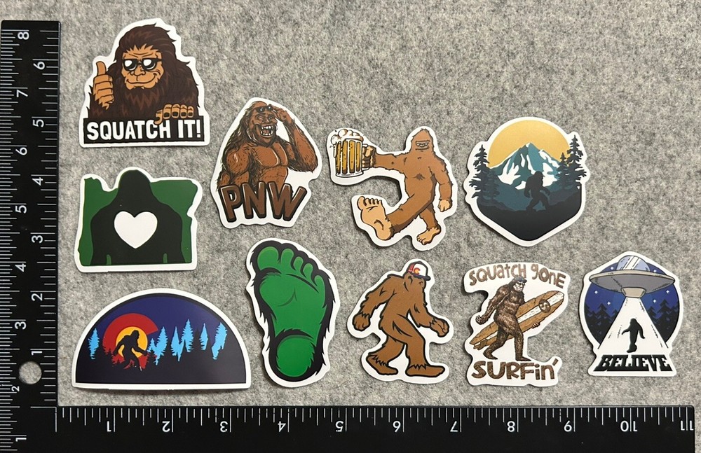 Lot of 10 Assorted Outdoor Sasquatch Yeti Swamp Ape Believe Stickers