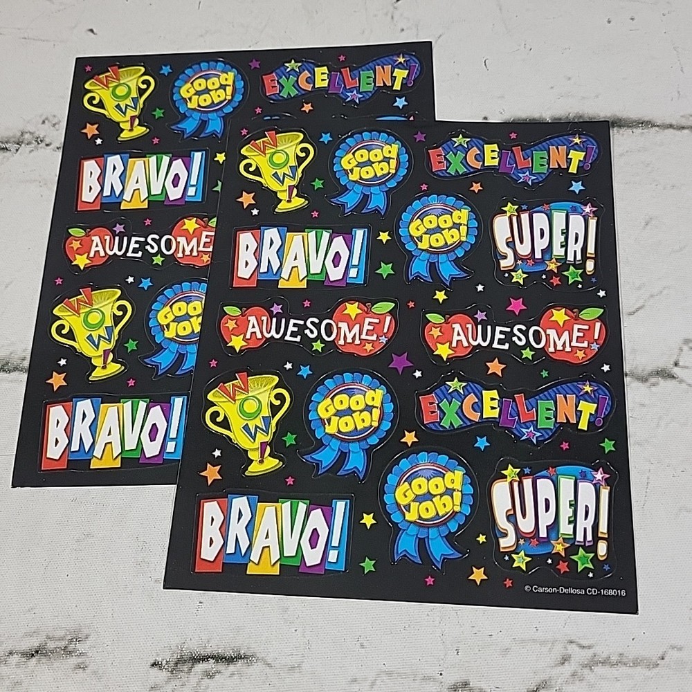 Carson-Dellosa Stickers Positive Teaching Award Ribbons Bravo Lot 2 Full Sheets