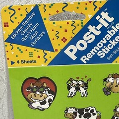 Vintage Stickers Post It Cow 4 Sheets Green 3M 1989 HQ-508