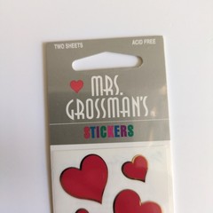 HTF Mrs. Grossman’s Red & Gold Heart Stickers Foil Metallic 2 Sheets New