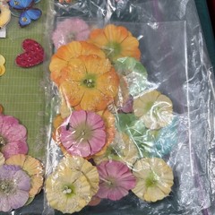 Lot Floral Flower Scrapbook Stickers, Embellishments, Fabric and Paper Accents