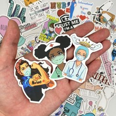 50 Pcs Cartoon Nurse Stickers – Waterproof Vinyl Decals for Smooth Surfaces