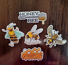 STICKERS x 5 Honey Bee Happy Apiculture Beehive Cartoon Large Sticker BEE6