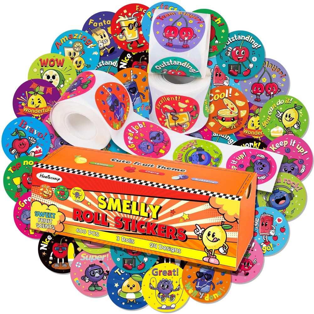 HORIECHALY 3 Rolls Scratch and Sniff Scented Stickers for Kids, 600 Pcs Smelly M