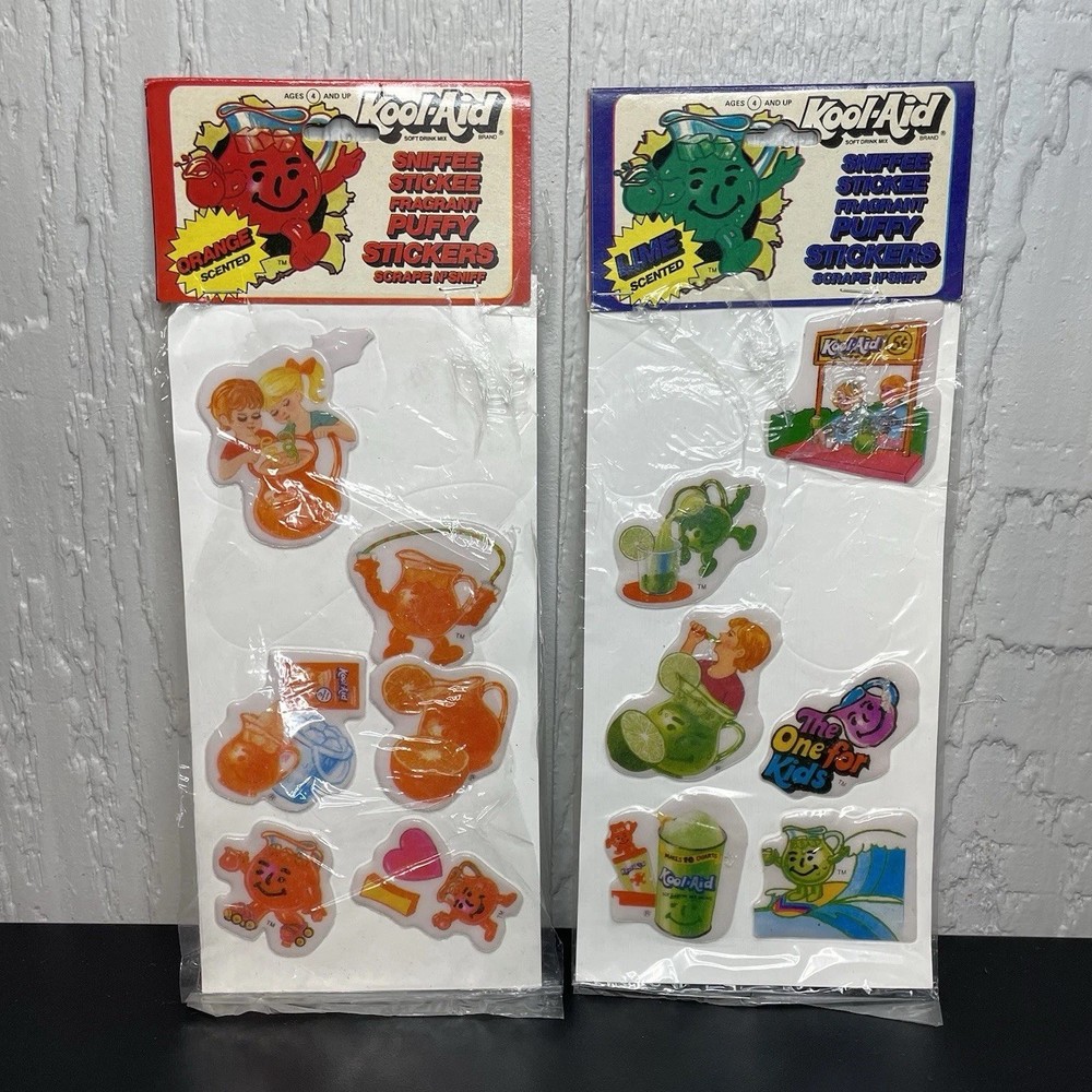 Vintage Kool-Aid Puffy Stickers Orange + Lime Scented Sniff Imperial 1983 RARE!