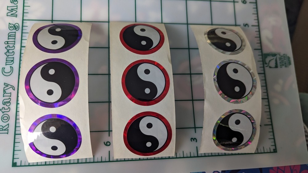 Vintage Stickers Yin Yang Symbol Prism Red Purple Silver POGS Slammers Lot Of 9