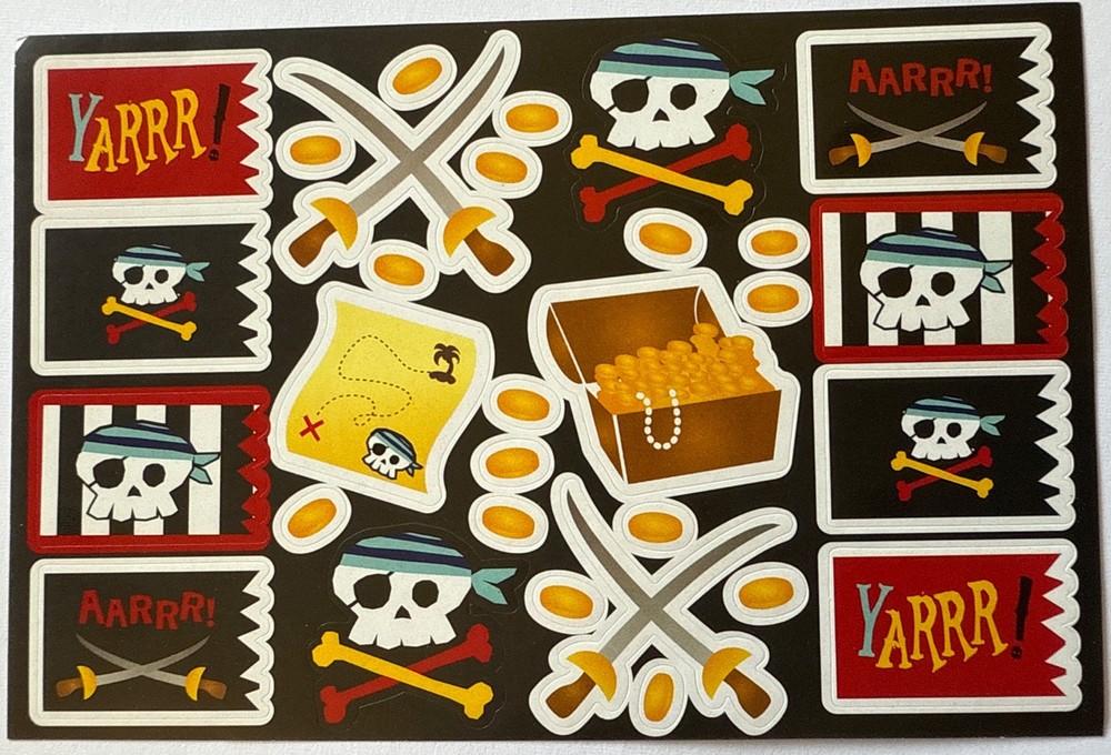 PIRATES TREASURE Stickers(30pc) •Skull & Crossbones•Gold•Swords •Map•Card Making