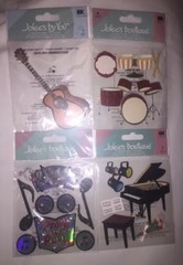 Lot Of 4 Jolee Rock & Roll Stickers Musical Instruments Drums Flute Guitar Piano