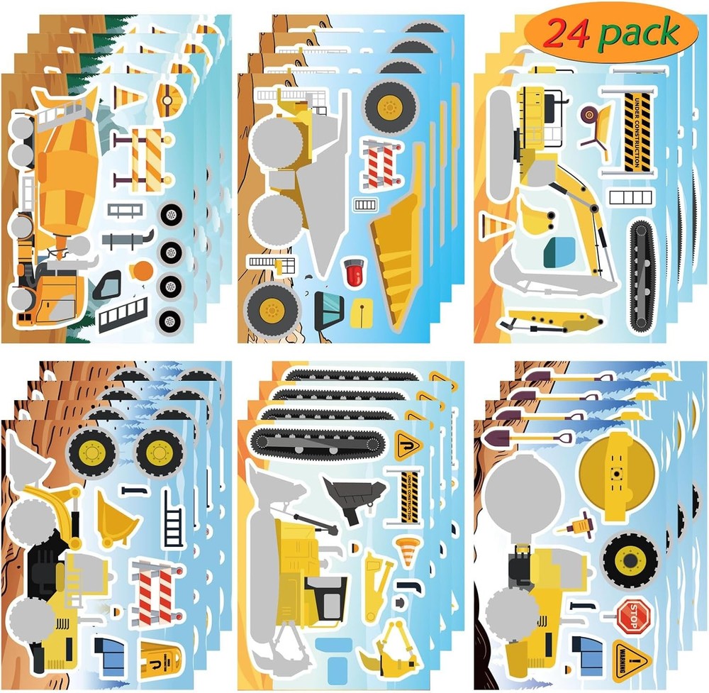 24 Sheets Make Your Own Construction Vehicle Stickers for Kids Boys,