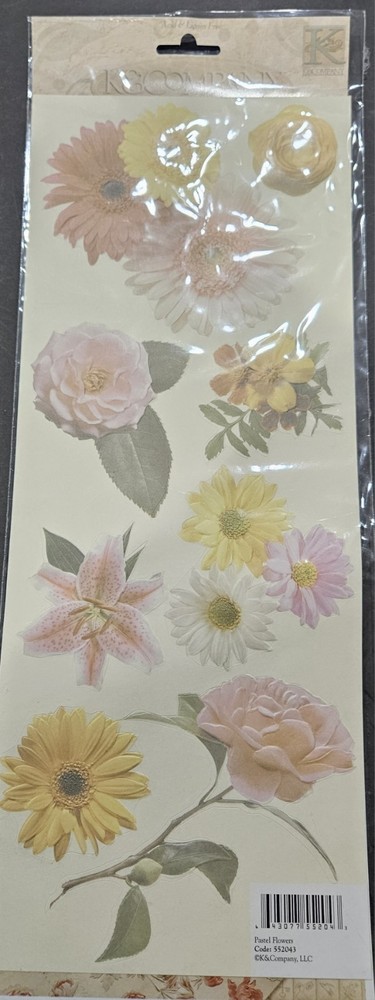 K&Company Pastel Flowers Embossed Stickers