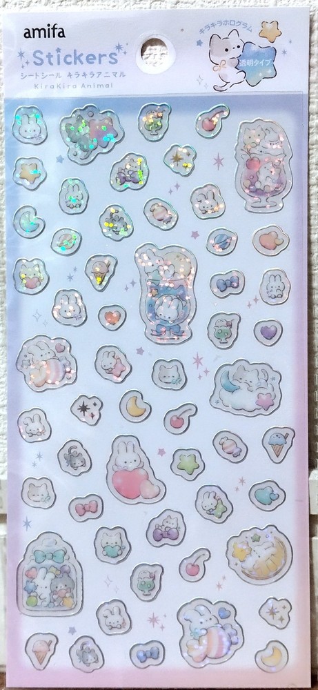Amifa Kira Kira Animal PVC Sticker Kawaii Cat Kitten Rabbit Sweets Summer JAPAN