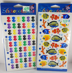 (2) Vintage Stickopotamus Binder Stickers Push Pins & Tropical Fish (Sealed)
