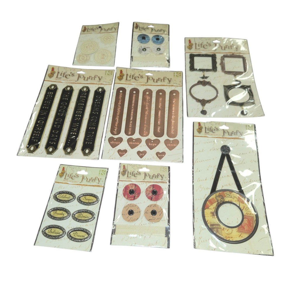 K&Company Lifes Journey Metal Art Scrapbooking Embellishments Lot of 8 Packs