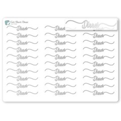 Dinner Script Planner Stickers / 30 Gold Foiled Text Headers (1.5”) SILVER