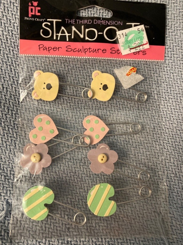 Provo Craft 3D Standouts-paper sculpture baby diaper pins- pastel