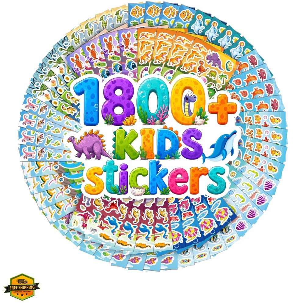 Stickers for Kids, 1800+ PCS 64 Sheets Dinosaur Ocean Animal Stickers, Waterp…