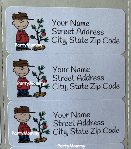 CHARLIE BROWN CHRISTMAS PERSONALIZED RETURN ADDRESS LABELS, 2.625″ X 1″, Snoopy