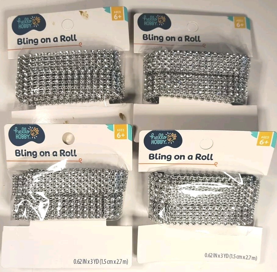 2-row Hobby BLING ON A ROLL – Clear Mesh Ribbon – 0.62 In x 3 Yds x 4 Count