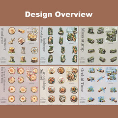 Nature Wood Slice Sticker Set, 120PCS Vintage Designs with Flowers, Moss, Logs a