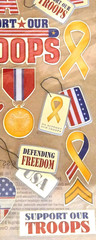 Sticko 14pc Military Support Our Troops Stickers Patriotic USA Scrapbooking, NEW