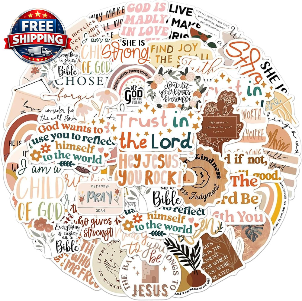 Christian Jesus Stickers 50PCS, Vinyl Waterproof Boho Aesthetic Bible Stickers f