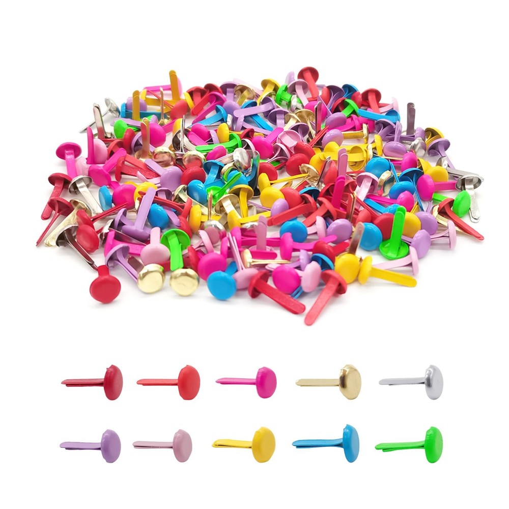 200 PCS Multicolor Round Split Pins Scrapbooking Brads 0.24×0.5 Inch Craft