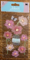 RARE JOLEES PINK FLOWERS Jar Vase Butterflies W/ Gems 3D Card Scrapbook STICKERS