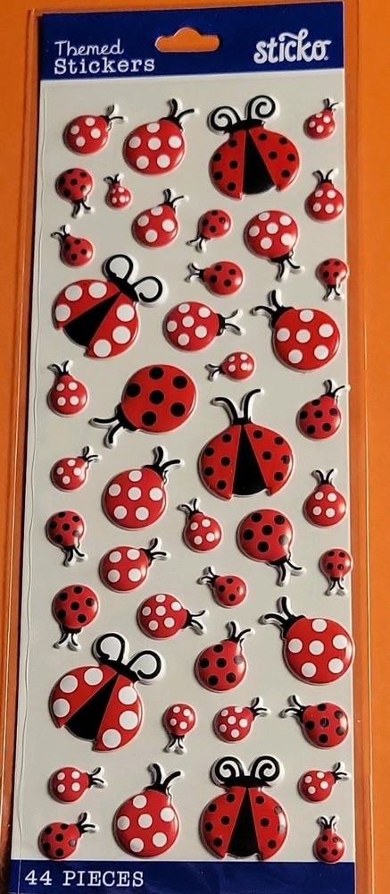 Sticko Dimensional Ladybug Red Black White Stickers 44 Pieces Animals & Insects