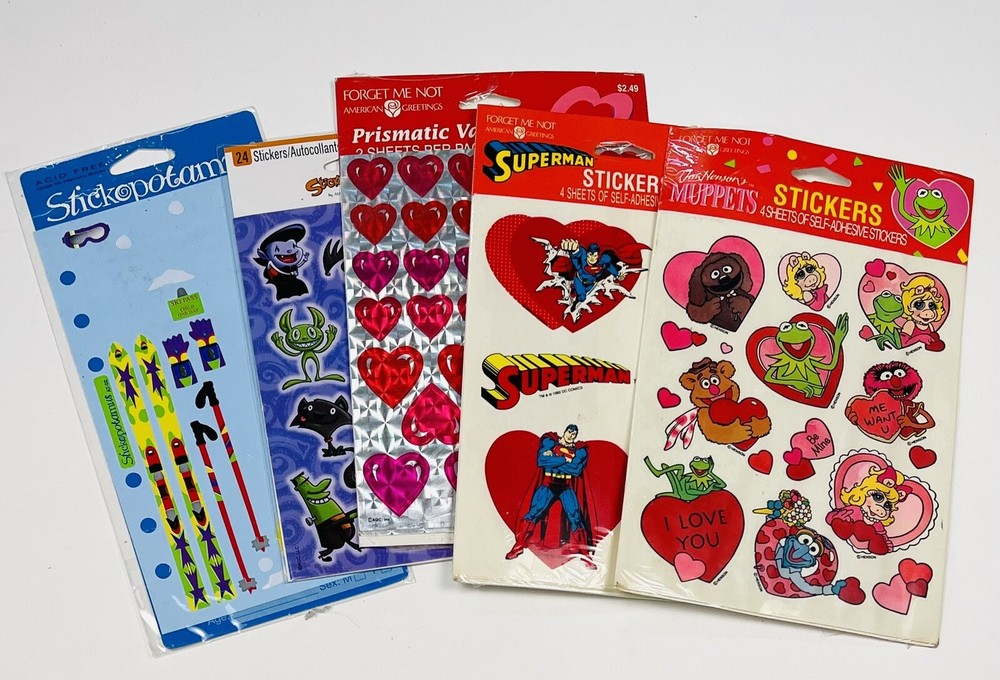 VTG Lot 4+ Pkgs American Greetings STICKERS Muppets Superman Hearts NEW Read