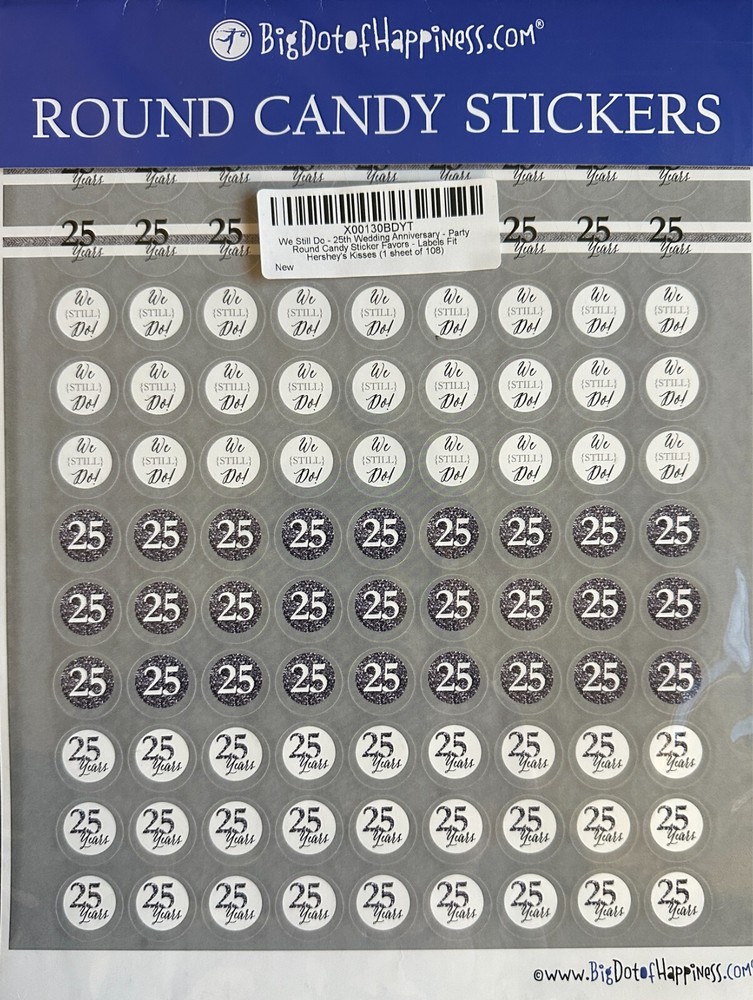25th Wedding Anniversary Round Stickers (Fits Hershey’s Kisses) – 180 Count