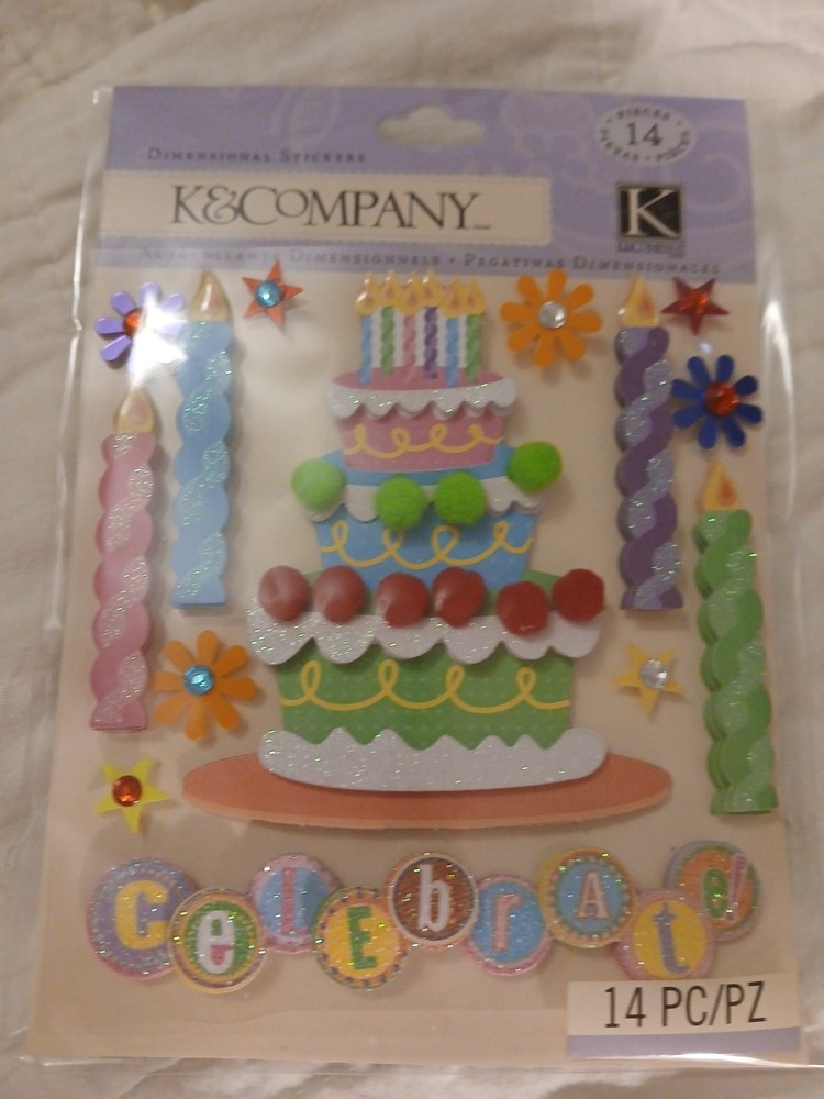 New Unopened K&Company Dimensional Stickers 14 Pieces Birthday Cake Candles