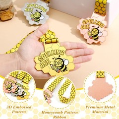 3 PCS Spelling Bee Medals Honeycomb Gold Silver Bronze Trophy Awards Ribbon