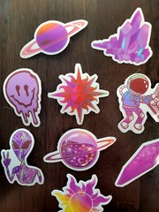 STICKERS x 10 Positive Reminders Purple Theme Space Planet Star Crystals PU5