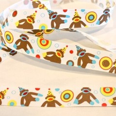 BIRTHDAY DOT SOCK MONKEY RIBBON EYELET OUTLET 1 YARD MATCHES BRADS