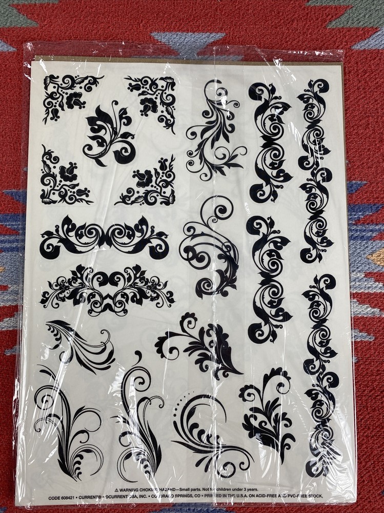 Current Inc 1980s Vintage Stickers Leaf Scroll Embelishment Stickers Black White