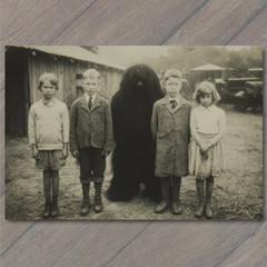 STICKER Children Bigfoot Hairy Beast Farmyard Oddity Creepy Creature Old Car