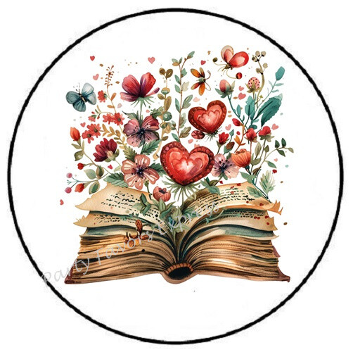 BOOK WITH HEARTS ENVELOPE SEALS LABELS STICKERS PARTY FAVOR