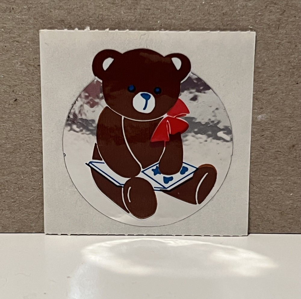 Vintage 80’s SMALL WORLD GREETINGS Teddy Bear Foil Mylar Sticker – Rare