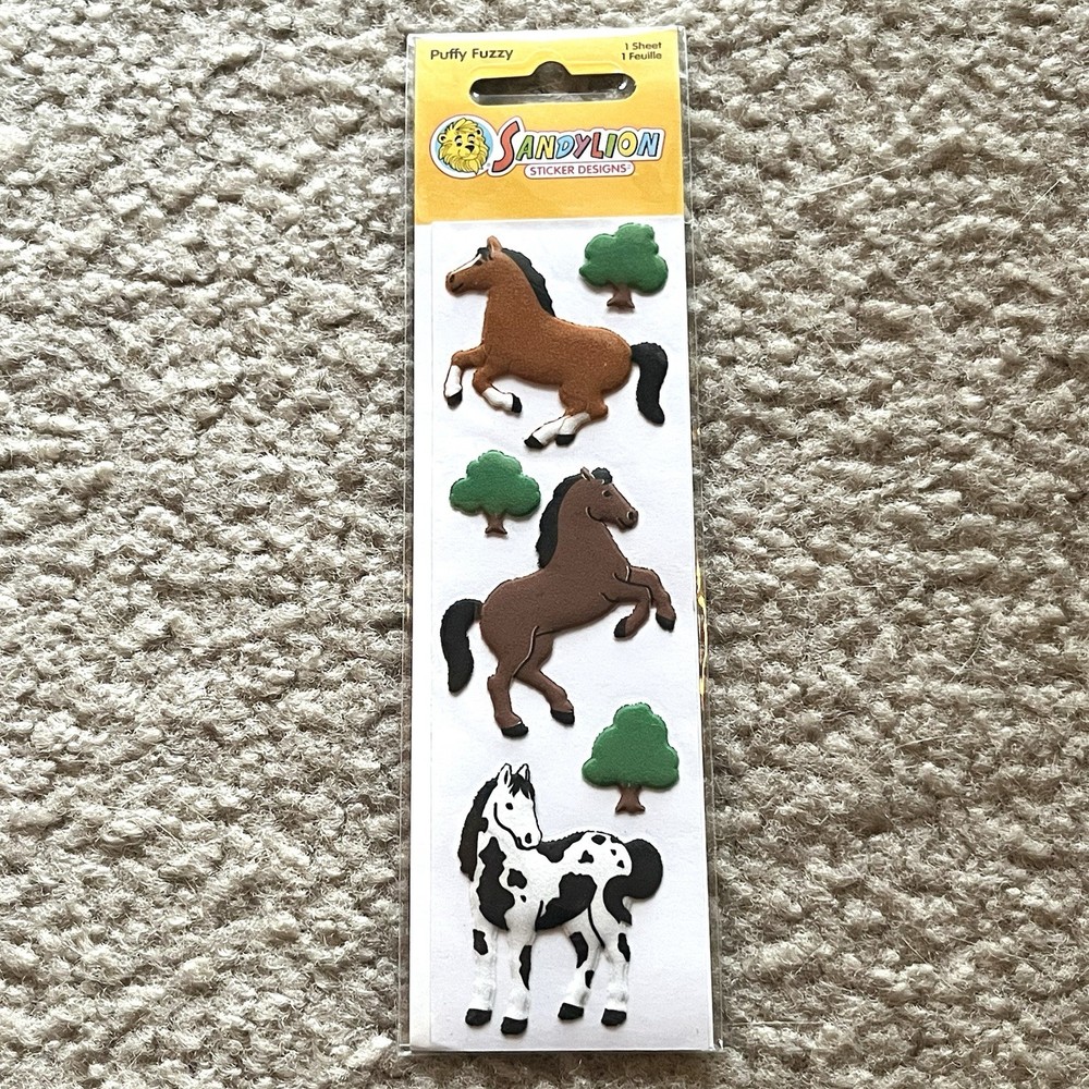 Vintage Sandylion Puffy Fuzzy Horse Sticker Sheet 90s