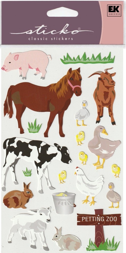 Sticko flat stickers PETTING ZOO Piglet Bunnies Chickens! 71742 FAST FREE ship!