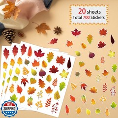 Wonmon 700 PCS Fall Leaves Stickers for Kids, Assorted Thanksgiving Maple Lea