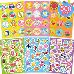 500 PCS Summer Stickers for Kids, 30 Sheets Beach Ocean Tropical Ice Cream Sea A