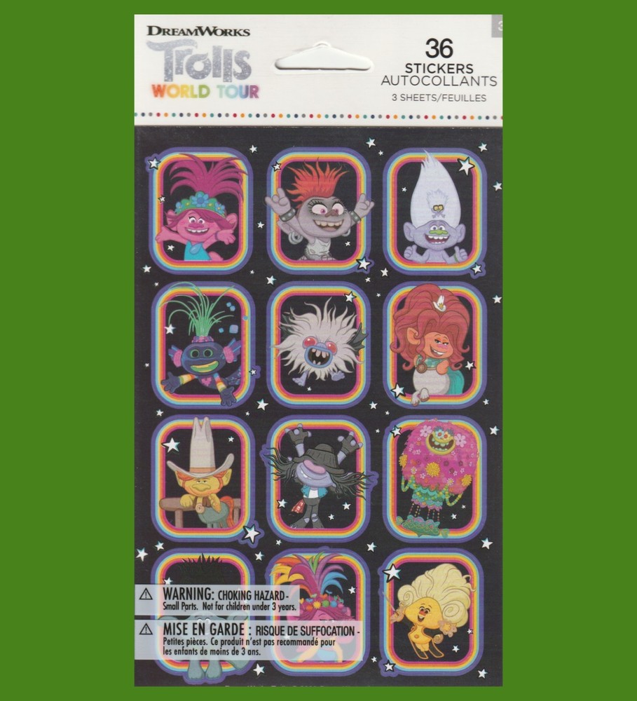 Kid Squad Trolls World Tour Stickers – 3 Sheets 36 Stickers (American Greetings)